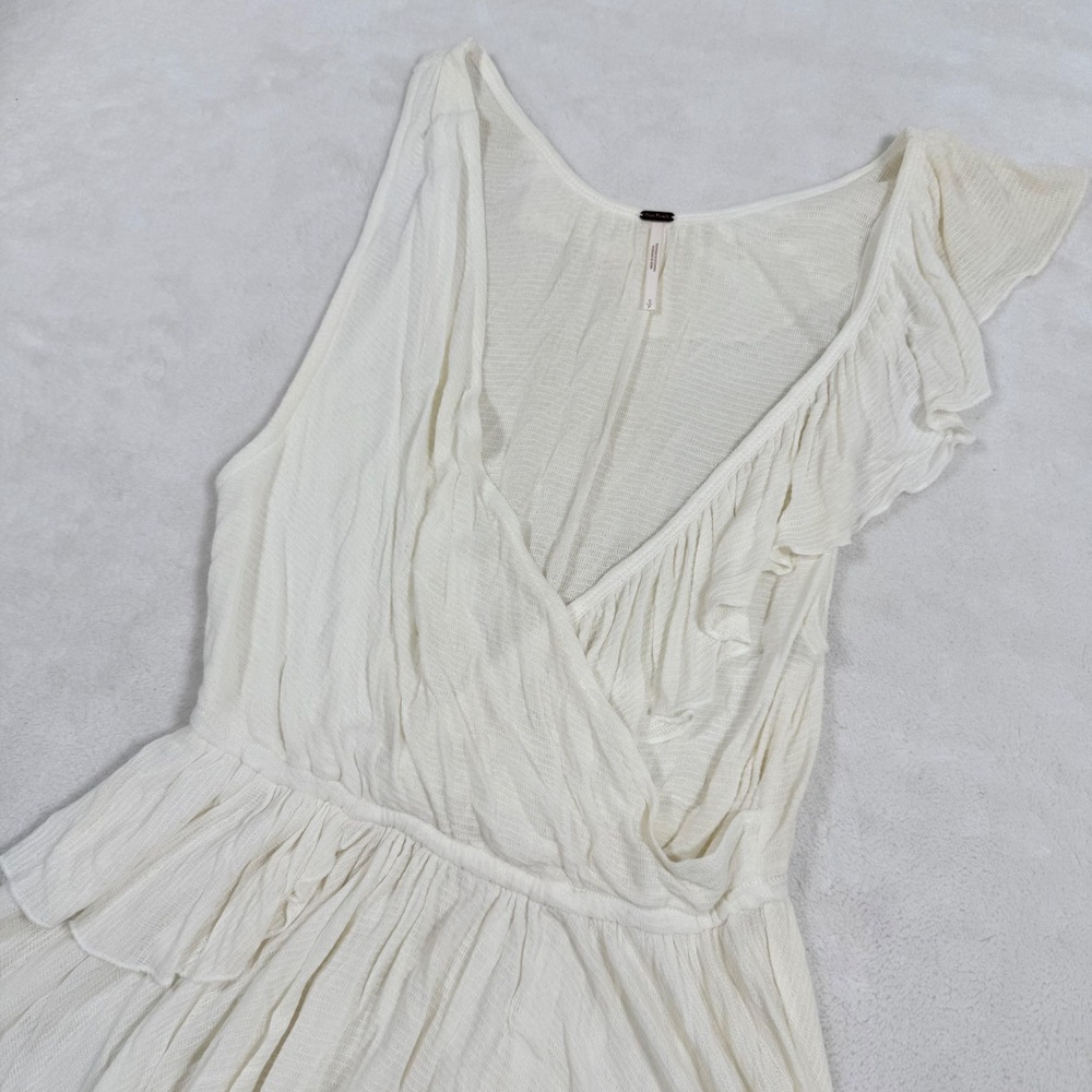 Free People White Gauze Ruffle Wrap Mini Dress Sleeveless Boho Small S OB403666